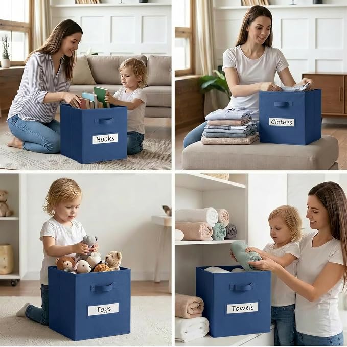 Storage Bins,13 Inch Cube Storage Bin with Labels,6pcs,Navy Blue | Fabric Storage Cubes for Shelves,13 Inch storage cube bins with 6 Labels Window Cards & a Pen. - Image 6