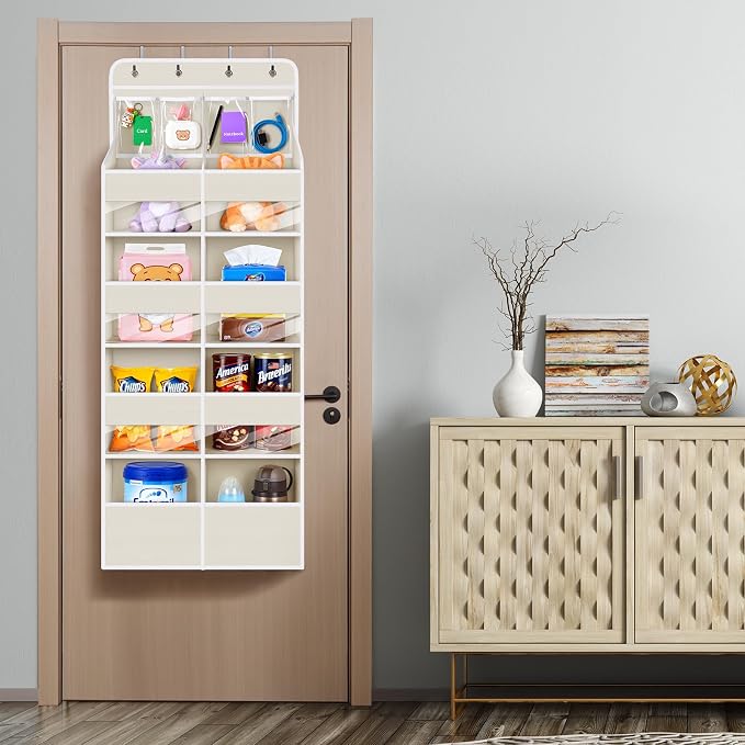 Univivi Upgraded Over the Door Organizer for Baby Nursery, Beige, 5-Shelf | Fabric Door Organizer with Clear Window Deep Pockets, Over Door Hanging Organizer for Baby Essential, Bedroom, and Dorm - Image 6