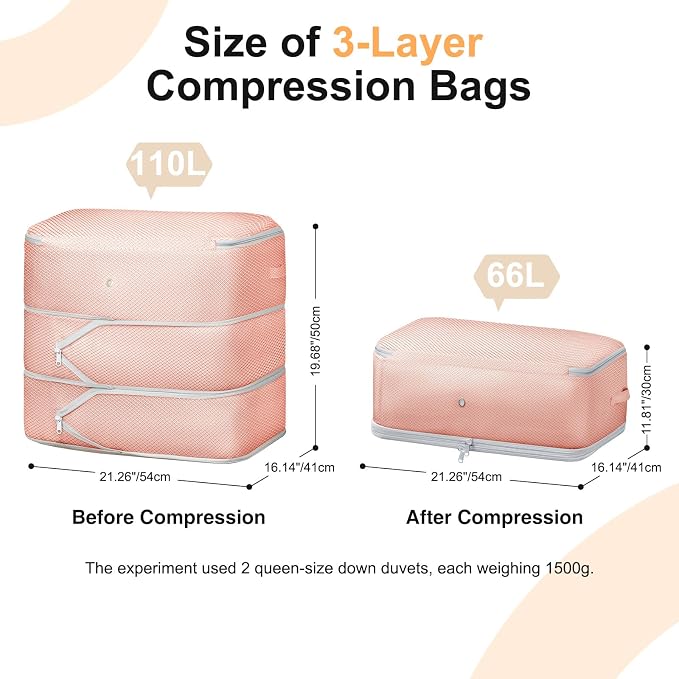 DIMJ Comforter Storage Bag - 110L Ultra Space Saving Self Compression Organize 6 Pack for Duvet, Pillow, Bedding, Blanket Storage Organizer Nylon Compression Bags - Image 2