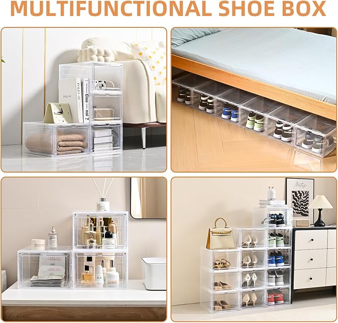 Large Shoe Boxes Clear Plastic Stackable，Drop Front Shoe Box with Clear Door, Shoe Containers For Sneaker Display,Fit up to US Size12 - Image 5