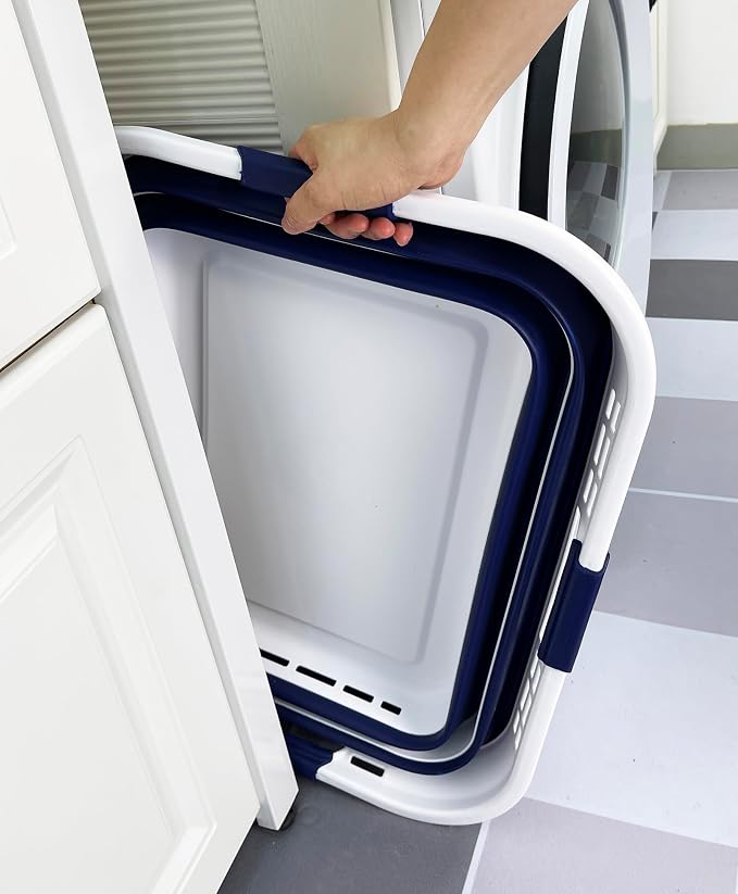 SAMMART Set of 2 Collapsible Plastic Storage Basket - Foldable Pop Up Storage Container - Portable Laundry Organizer - Space Saving Hamper (White/Starry Blue, 42L (Style A)) - Image 7