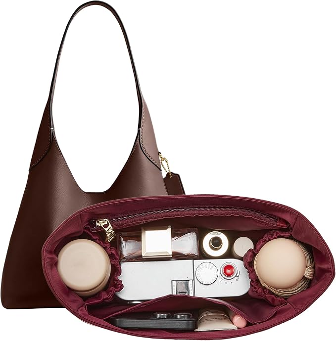 Brooklyn 28 Bag Insert, Purse Organizer Insert for Coach, Nylon Merlot | Waterproof Nylon For Coach Brooklyn Shoulder Bag 28, Lightweight, 5 Compartments Zipper Pocket, Elastic Holders by Doxo