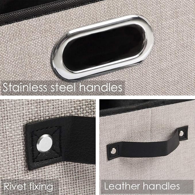 Fodable Storage Baskets for Closet [5-pack] Decorative Fabric Storage Bins Cubes with Leather/Metal Handles for Shelves Bedroom Living Room Light Grey (11.5x8.5x6.7 Inch) - Image 4