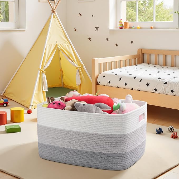 OIAHOMY Blanket Basket Laundry Basket Dog Toy Basket 75L Gradient Grey | Large Storage Basket,Baby Basket,Toy Storage,Woven Rope Basket for Blankets,Blanket Storage for Living Room - Image 8