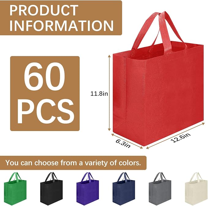 Reusable Grocery Bags 12.6 * 6.3 * 11.8 in - Non Woven Totes Bag with Reinforced Handles, Shopping Bags Bulk - Image 3