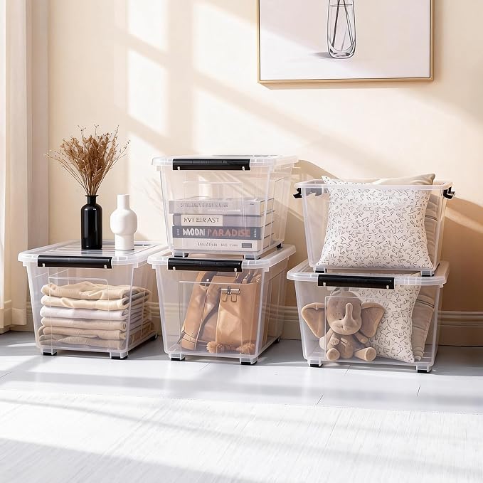 Citylife 54 Quart Large Clear Plastic Storage Bins with Lids 6-Pack | Stackable, Secure latching lids, Easy Find, Clothes Storage Bins for Closet Bedroom Garage - Image 7