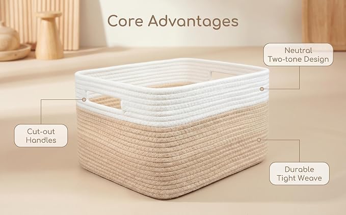 4 Pack Cotton Rope Storage Bins, 16x14x8 Inch Large Basket for Shelves, Closet, Nursery, Towels, Toys - Image 7