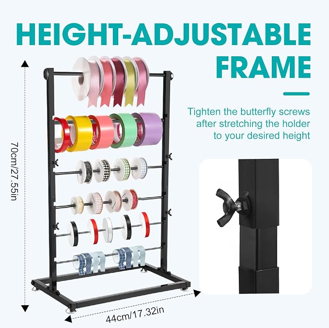 6 Tier Metal Ribbon Organizer, Height Adjustable Metal Spool Ribbon Holder Storage Organizer Rack for Craft Room Flower Shop Gift Wrapping Large Capacity - Image 2