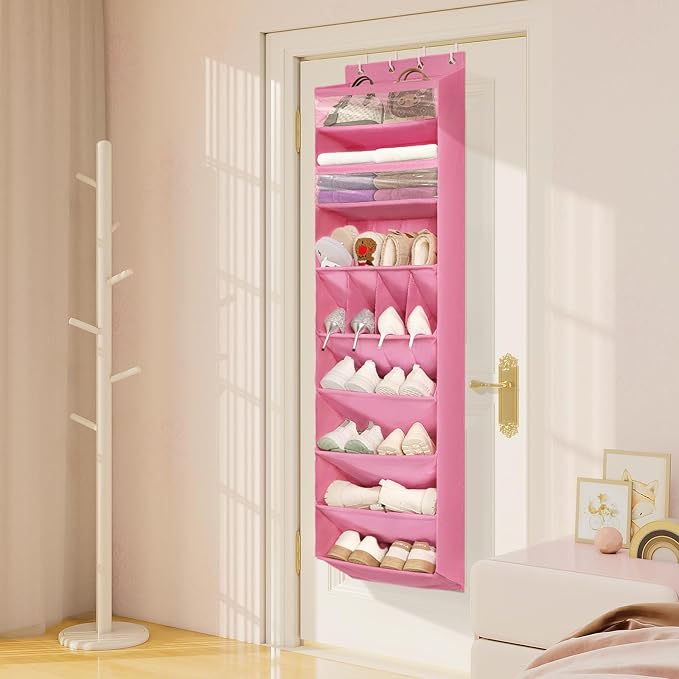 1 Pack 8 Shelves Over The Door Shoe Organizer, 68" Exlarge Deep Pockets | Hanging Shoe Organizer, Shoe Rack for Closet, Shoe Holder for Boots, Sneakers, Heels, Over Door Organizer in Home, Dorm, Pink - Image 8