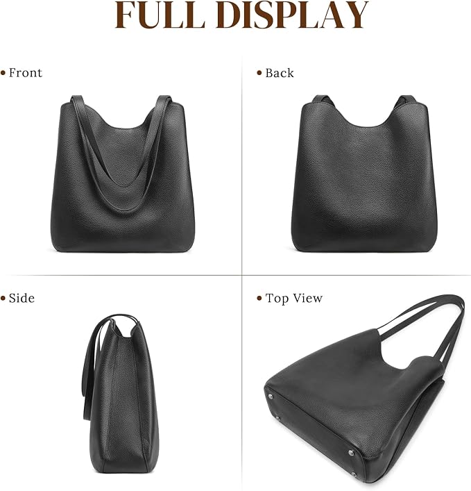 S-ZONE Soft Genuine Leather Tote Bag for Women, Shoulder Handbag Purses | Top Grain Pebbled Cowhide Leather, Fits 9.7" Pad, Multi Compartments, Bottom Metal Rivets, for Work Travel Daily - Image 7