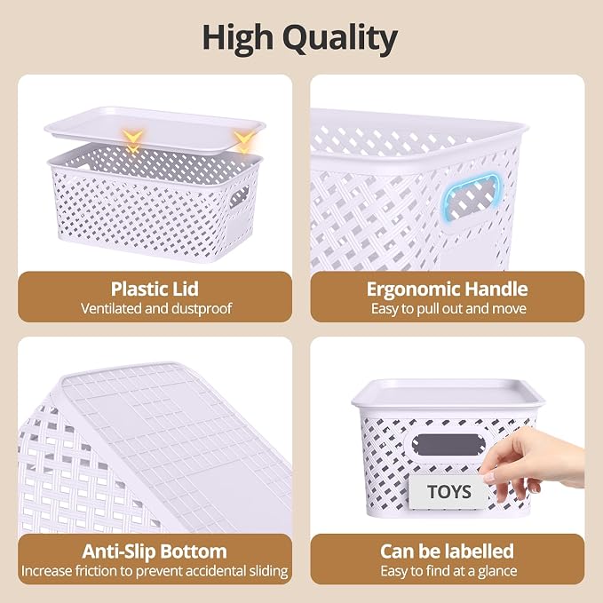 Plastic Storage Bins with Lid, Stackable Small Box Basket for Organizing and Containers for Shelves Drawers Desktop Closet Playroom Pantry Classroom Office Home, 8-pack 10.2"x7.2"x4.1" Lavender - Image 3