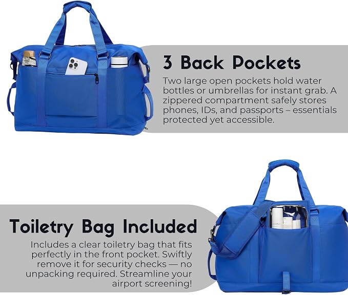 Duffel with Utility Pouch, 40L Weekender Overnight Bag with Shoe Compartment for Travel and Sports (Blue) - Image 5