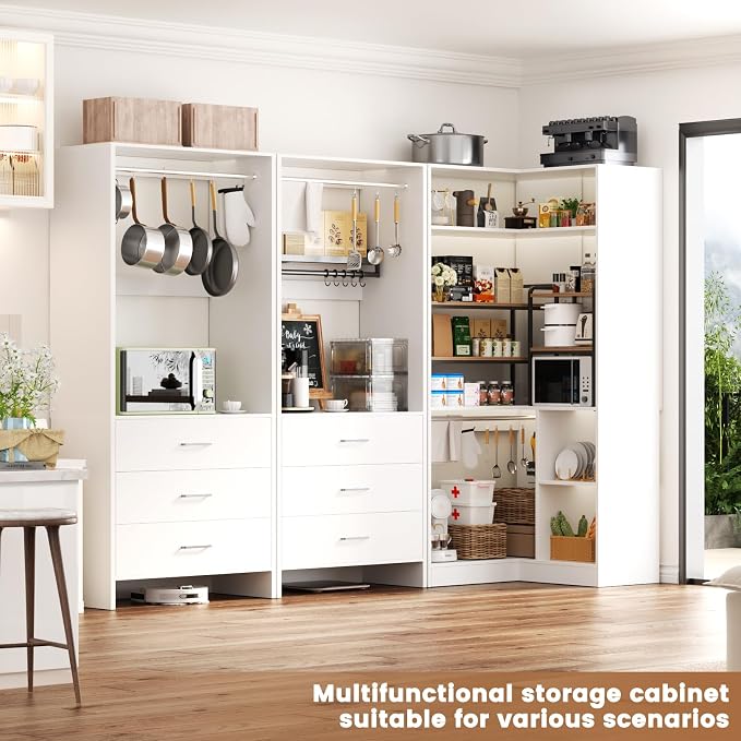 Aheaplus Closet System with 6 Drawers, 4 Hanging Rods & Corner Tower, Corner Closet System with Hanging, 80.9" L-Shaped Walk-In Wardrobe Organizer, 2000+ lbs Capacity, Set of 3, White - Image 5