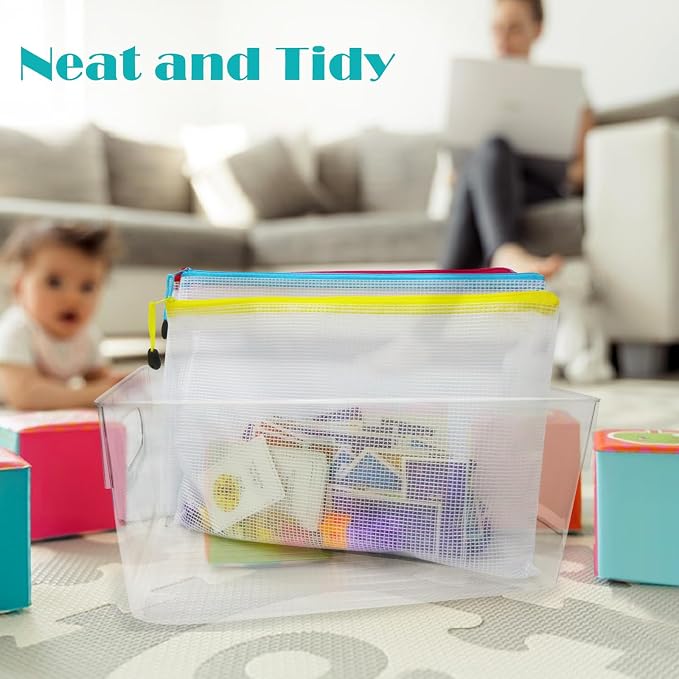 64pcs A4 Mesh Zipper Pouch Bags, Mesh Bags with Zipper Bulk, Pouches for Organization, Clear Storage Bags for Classroom, Travel, Office, Board Game | Reusable Storage Bags for Classroom, Travel, Office, Board Game - Image 5