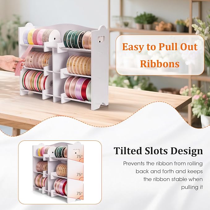 Krafetto 2 Pack Stackable Ribbon Organizer for Spools up to 4 Inches | Desktop and Wall-Mount Storage Keeps Small Ribbon Rolls Visible and Organized - Image 5