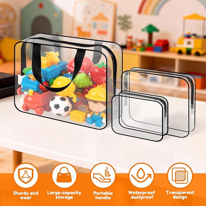 18 Pack Toy Storage Bags 3 Size Clear PVC Puzzle Organizer Bags with Zipper | Travel Waterproof Toy Organizer Bags Reusable Toy Bags for Puzzles, Blocks, Board Game Storage - Image 3