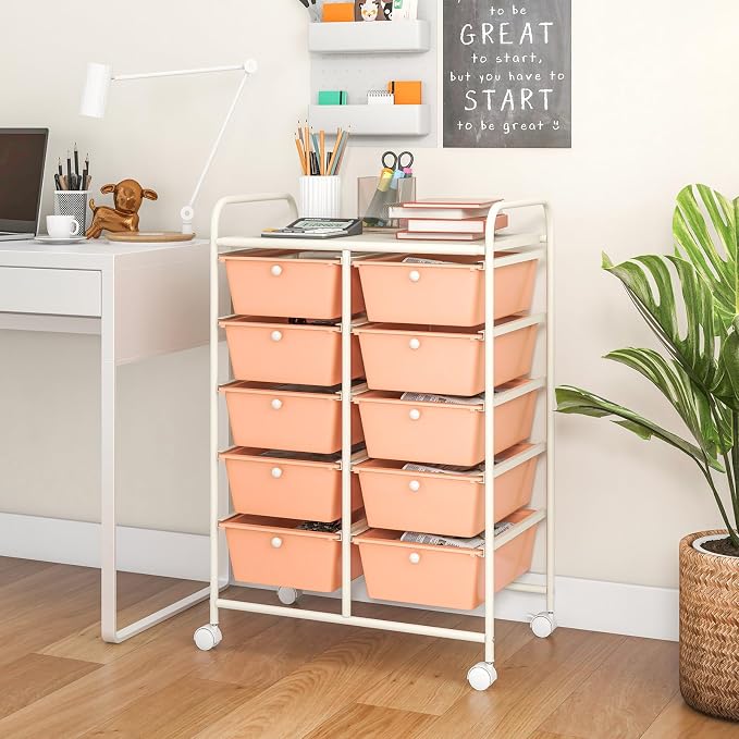 10 Drawer Rolling Cart, Storage Cart Organizer on Wheels, Drawer Cart with Metal Frame & Large Storage Capacity, Rolling Cart with Drawers for Living Room Classroom, Office - Image 9