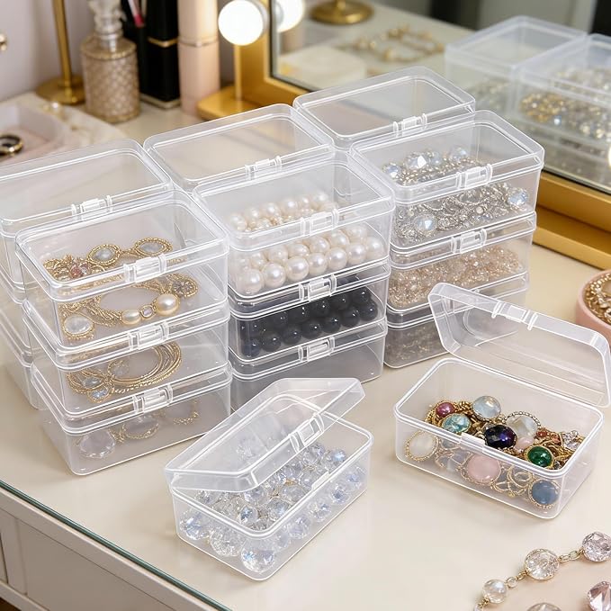 20 Pack Rectangular Mini Clear Plastic Storage Containers | Hinged Lid, For Beads and Small Craft Items, 3.35 x 2.17 x 1.38 inch - Image 3