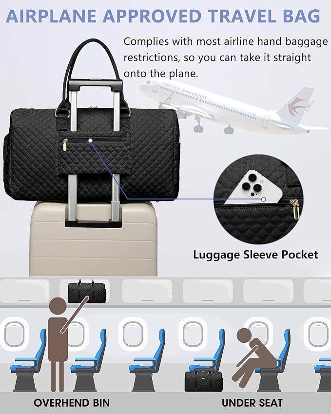 Women Weekender Travel Duffle Bag: Travel Duffel Overnight Bags with Shoe Compartment Large Carry on Tote with 2 Toiletry Bags Weekend Traveling Yoga Gym Hospital Bag for Womens with Wet Pocket Black - Image 6