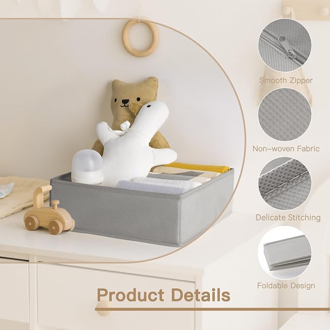 Drawer Organizer Clothes, 24 Pack Dresser Organizer for Baby Clothes, Underwear, Sock- Foldable Closet Organization and Storage Dividers Bins for Nursery, Bedroom and Dorm (Grey) - Image 3