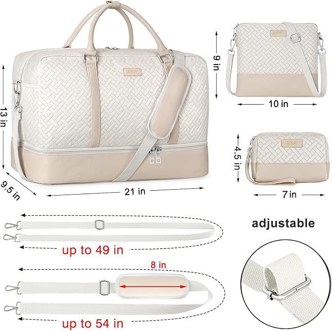 Weekender Bags for Women, 21" Travel Duffle Bag with Shoe Compartment | 3PCS Carry On Overnight Large Duffel Bag with Crossbody Bag and Toiletry Bag for Weekend Travel Gym Hospital Business Trip - Image 6
