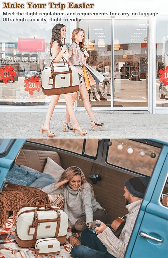 4PCS Weekender Bags for Women Large Overnight Weekend Travel Duffel Bags | Travel Bag Carry-on Tote Hospital Bag with Shoe Compartment Crossbody Toiletry Bag for Travel Business Gym Water Resistant - Image 7
