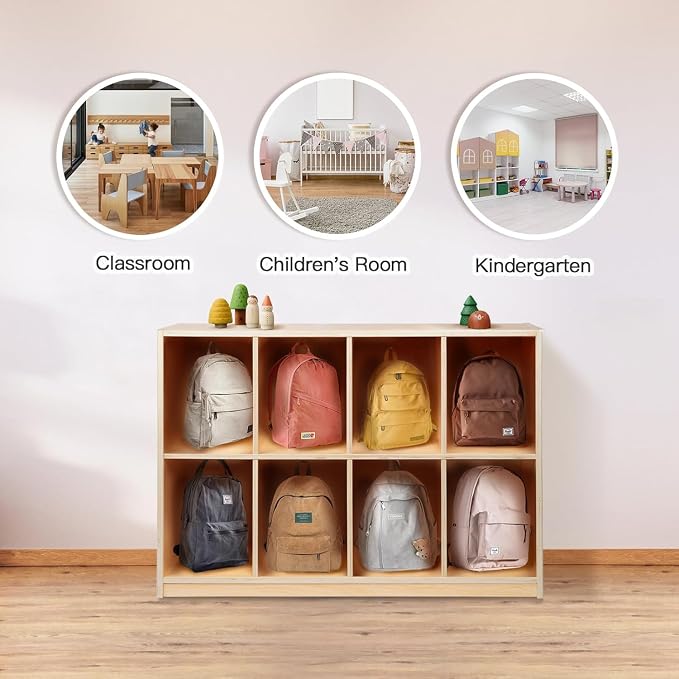 OOOK 8-Compartment Wooden Storage Cabinet, Kids Toy Storage Organizer Large | FSC Safety, Montessori Bookshelf for Classroom, Playroom, Kindergarten, Living Room, Office, 46"W×11.7"D×31.5"H - Image 8