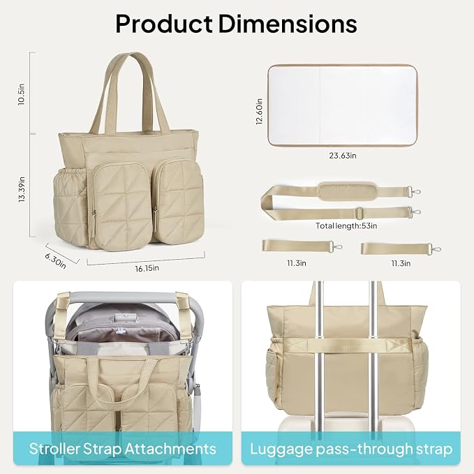 TOPEAST Diaper Bag Tote, Quilted Puffer Baby Bag with Insulated Pockets, Lightweight Hospital Bag for Mom & Dad, Travel, Work - Image 3