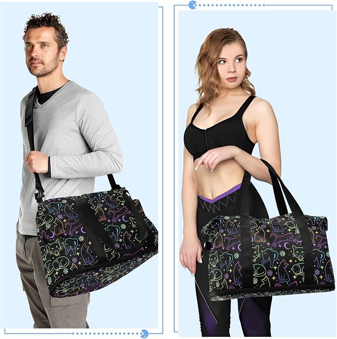 Travel Duffel Tote Bag Witchcraft Black Cats Sports Duffel Bag with Wet Pocket Weekender Overnight Bag for Women Men Gym Bag, Carry On Bag Hospital Bag for Labor and Delivery - Image 5