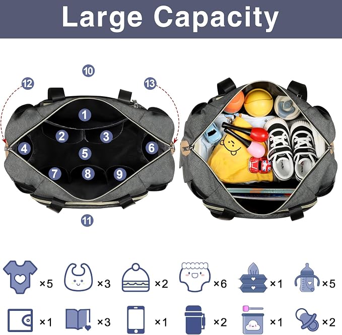 Diaper Bag Tote for Baby 7PCS, Large Mommy Bag with Portable Changing Pad | Multifunctional Hospital Bags for Labor and Delivery with Pacifier Case and Organizer Pouches,Travel Baby Bag for Boy Girl - Image 5