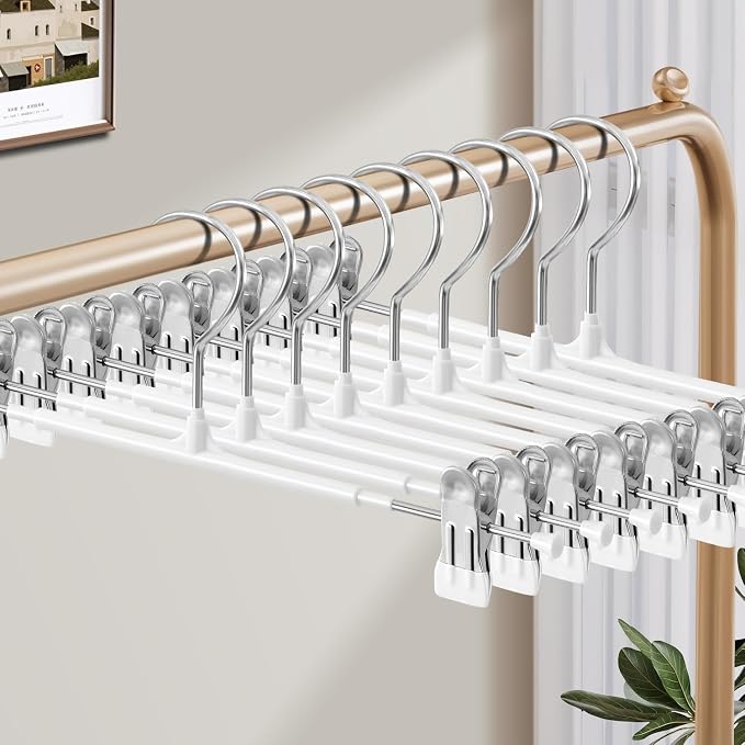 HUADYMEET 16 Inch Extra Wide Pants Skirt Hangers with Clips,White,20 Pack | Metal,Extended-Length,Non-Slip,Adjustable,Heavy Duty Hanger for Jeans Shorts Clothes Slacks Trousers,For Adult Men Women - Image 2
