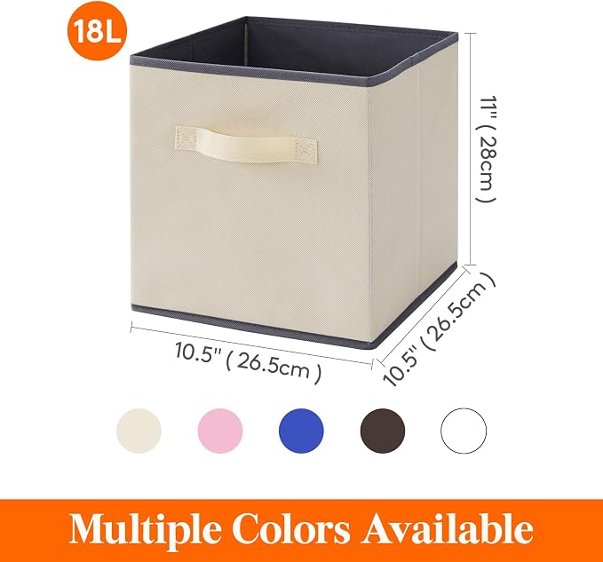 Lifewit Storage Cubes, 11 Inch Organizer Bins, 18L Beige, 12 Packs | Foldable Decorative Fabric Storage Baskets for Organizing Home Organizers with Handles for Shelves, Closet - Image 5