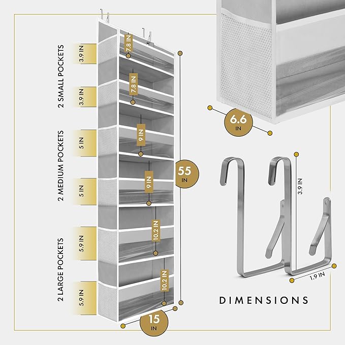 Over the Door Organizer, 6-Tier, 100D Fabric Transparent 1pc | Over the door shoe organizer, 50 lbs capacity, 12 side mesh pockets, 100D extra thick fabric, Closet & entryway storage - Image 2