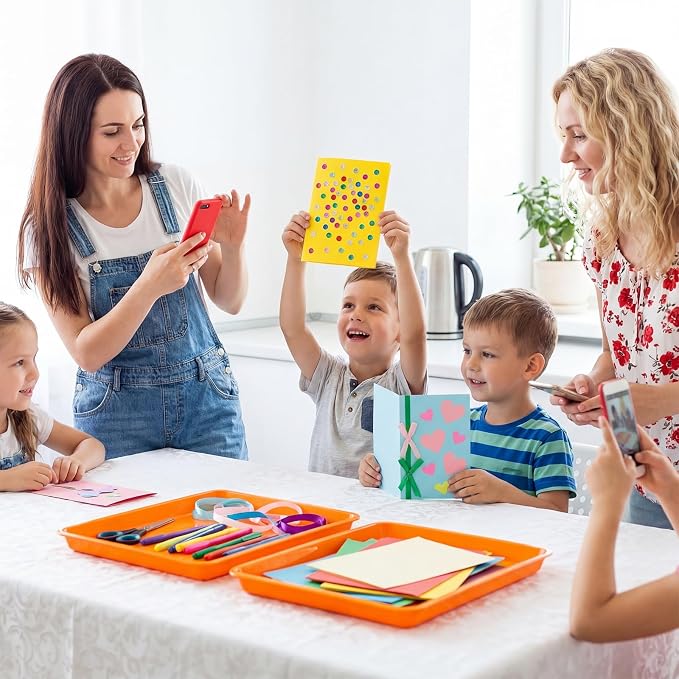 Maitys 15 Pack Plastic Art Trays 12 x 16 Inch Activity Crafts Trays Sensory Tray DIY Projects, Painting, Beads, Jewelry Office Home Organizer Arts and Crafts Supplies(Orange) - Image 6
