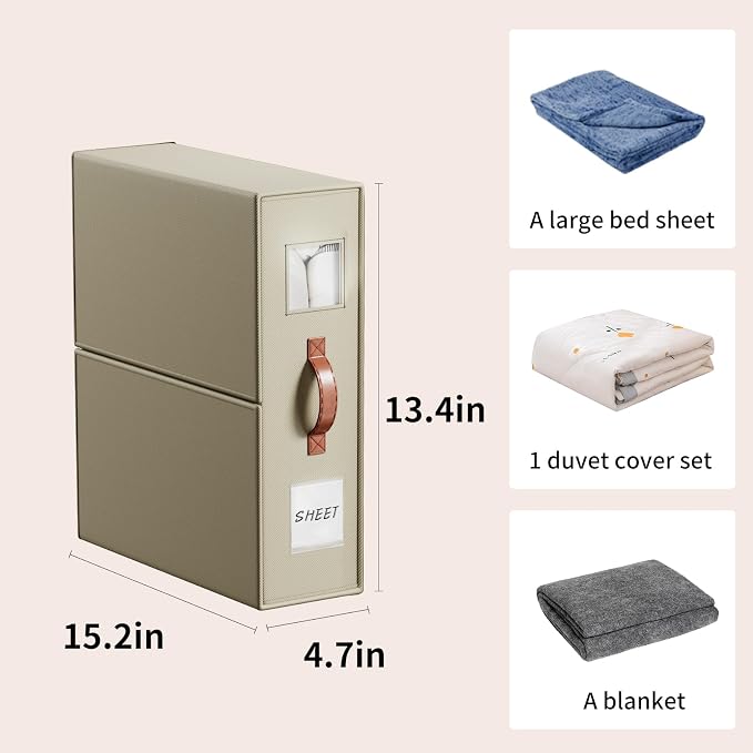 EE-RoomWorld 4 Pack Bed Sheet Storage Organizers，Premium Fabric Closet Organizer with Clear View Window, Space-Saving Foldable Design for Queen/King Size Bedsheets, Blankets & Duvet Covers - Image 3