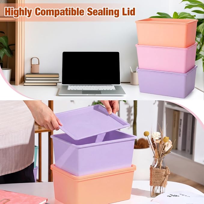 6 Pcs Small Plastic Storage Bins with Lids,Pink, Purple, Orange - Image 3