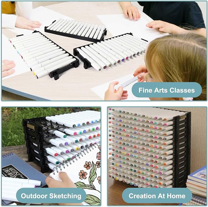 12 Layers Universal Marker Storage Trays, Penholder Display for 180 Pens SN01 Pencil Organizer Holder for Desk (Black-12 layers) - Image 3