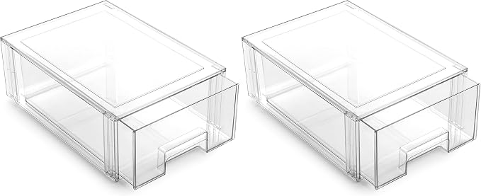 BINO | Stackable Storage Drawers, Large - Clear | THE CRATE COLLECTION | Storage Bins With Drawers | Bathroom Organizers | Under Sink Organizer | Vanity Cabinet Home Organization (Pack of 2) by BINO