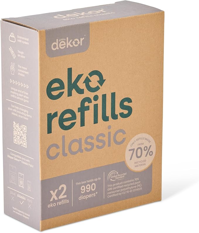 Diaper Dekor CLASSIC Diaper Pail Refills 2 Count Unscented Exclusive End-of-Liner Marking Quick & Easy to Replace Most Economical Refill System for Original and Eko Style Pails by DiaperDekor