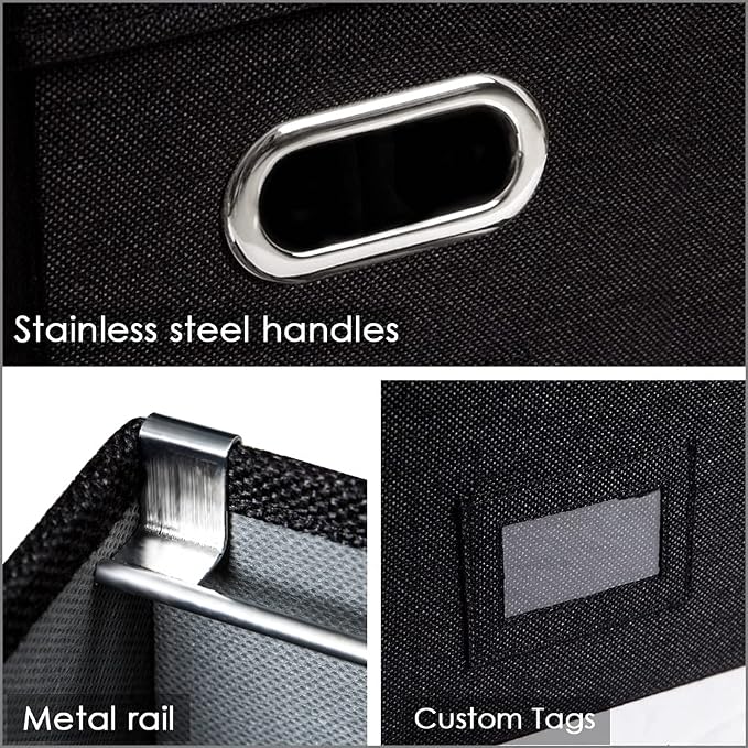 File Organizer Box - Set of 1 Collapsible Decorative Linen Filing Storage Hanging File Folders with Lids Office Cabinet Letter Size Black (14x9.3x10.8 inch) - Image 7
