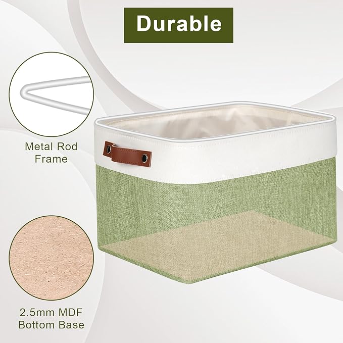 Storage Bins Large Fabric Storage Baskets for Shelves 3 Pack, Decorative Linen Closet Baskets with Handles for Organizing, Shelf, Clothes, Home, Office, 15x11x9.5Inches (Green&White) - Image 4