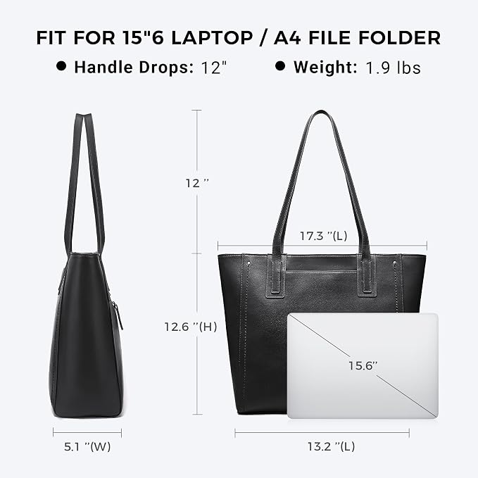 Genuine Leather Work Tote Bag for Women Large Vintage Tote Bag with Zipper Leather Purse and Handbags - Image 6