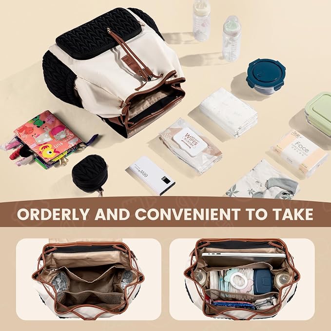 LOVEVOOK Diaper Bag Backpack, Small Baby Bag, Cute Baby Diaper Bag, Stylish Water-Resistant Travel Baby Bag for Mom, Baby Backpack with Changing Pad, Stroller Straps -Black Beige - Image 2