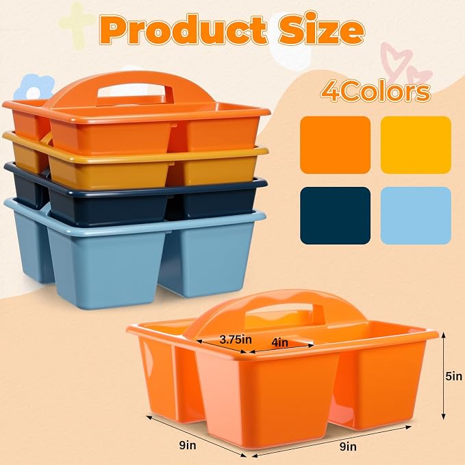 Kathfly 4 Pack Classroom Caddy Organizer with Handle, Plastic Art Craft Cleaning Caddy Bulk, Small Multipurpose Supply Organization Storage Basket for Table Desk Office Pencil Teacher (Blue Orange) - Image 5