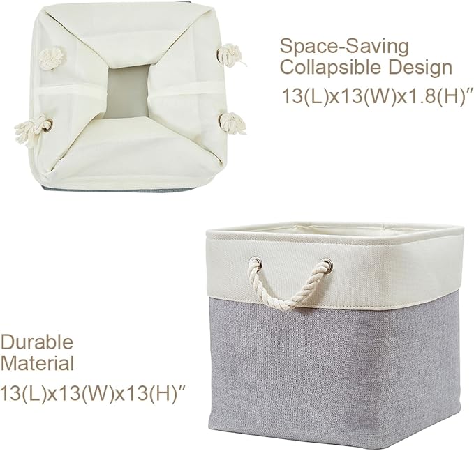 DECOMOMO Cube Storage Bin 13x13 with rope handles, Kallax Storage Cubes | 3 Pack, Fabric Storage Bins for Organizing Clothes, Toys, Books (Grey & White) - Image 4