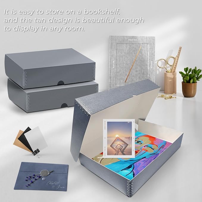 Lineco, 11x17 Clamshell Archival Folio Storage Box, 3" Deep | Acid-Free with Metal Edge Preservation Box, Preserves Picture, Magazines, Organize Photos, Documents, Artwork, DIY - Image 6