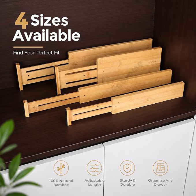 Fabsome Drawer Divider 6 Pack, Bamboo Dresser Organizers for Clothes Socks Underwear Baby Clothing, Wooden Separators for Nursery Organization Adjustable from 12.5'' to 17'' with Soft Foam Ends - Image 6