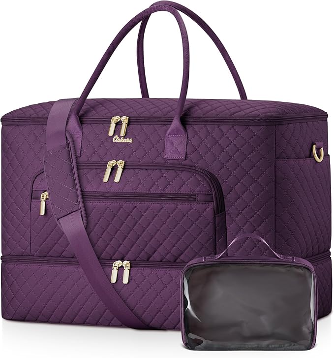 Travel Duffle Bag, Wide Open Large Weekender Bag for Women with Shoe Compartment, Carry on Overnight Bags with Toiletry Bag, Hospital Bag for Women Labor Delivery with Wet Pocket (Dark Purple) by Unknown