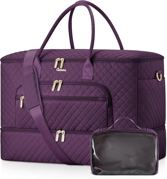 Travel Duffle Bag, Wide Open Large Weekender Bag for Women with Shoe Compartment, Carry on Overnight Bags with Toiletry Bag, Hospital Bag for Women Labor Delivery with Wet Pocket (Dark Purple) by Unknown