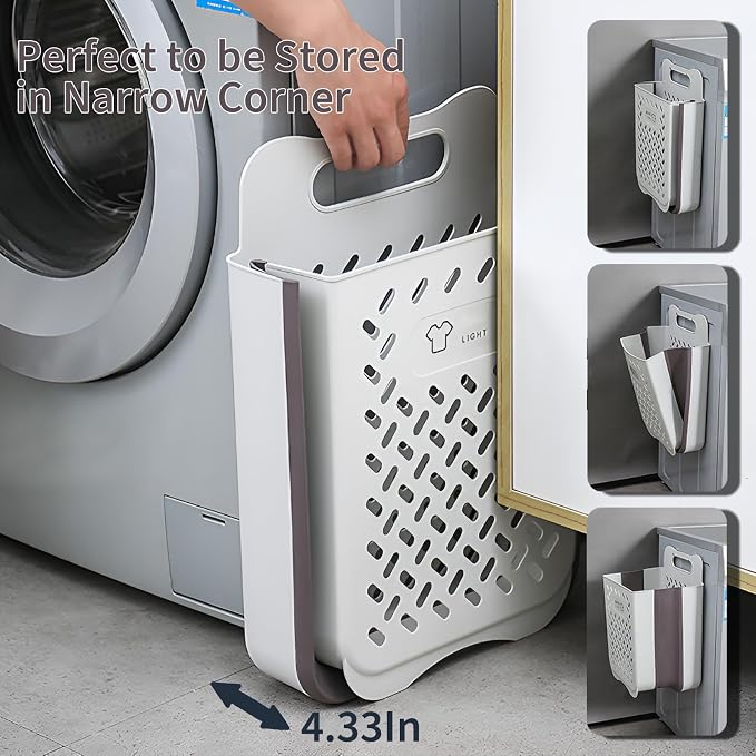 Plastic Collapsible Hanging Laundry Baskets with Carry Handle, Space-Saving Wall Hanging Laundry Basket Durable Tall Folding Plastic Laundry Hamper Waterproof Dirty Clothes Organizer XL+L - Image 3